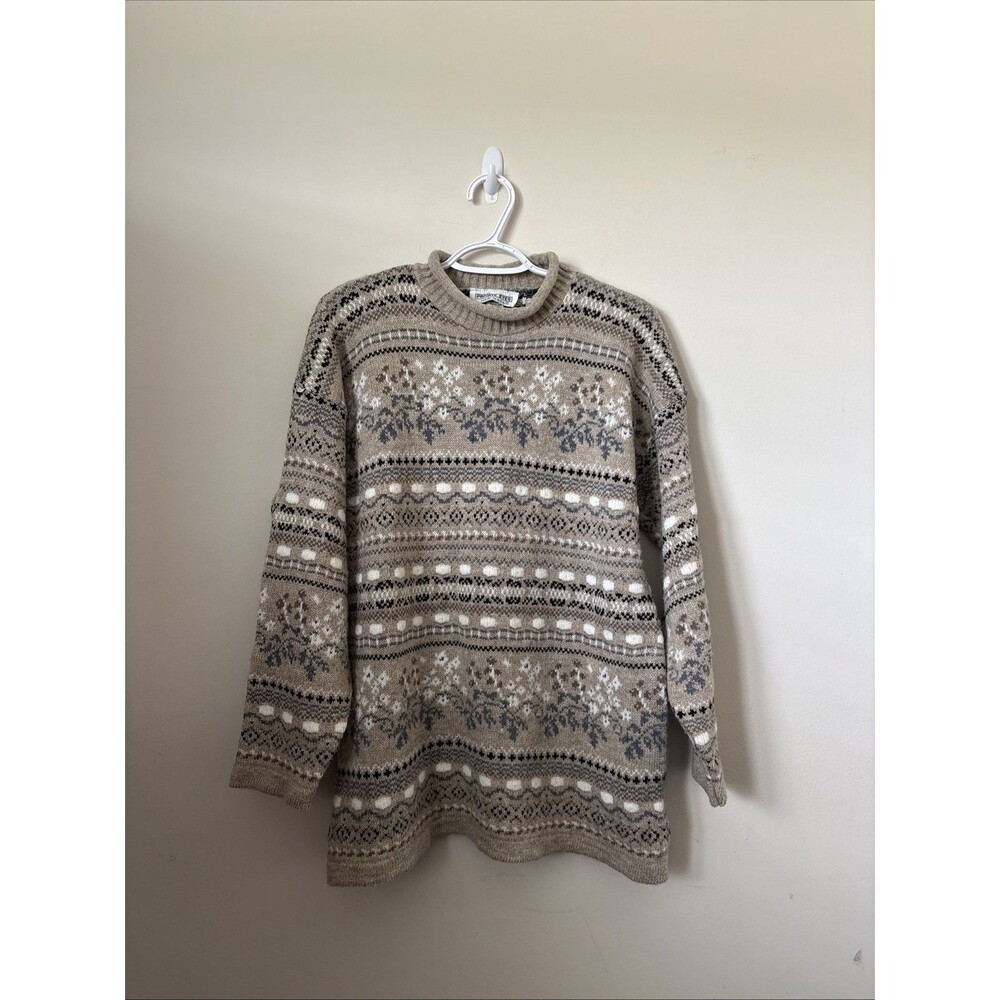 Vtg 90s Private Eye Fair Isle Sweater L/XL Made In USA Floral Geometric Knit